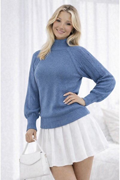 STECCA Crew Neck Lace-Like Knit Sleeve Knitwear Sweater