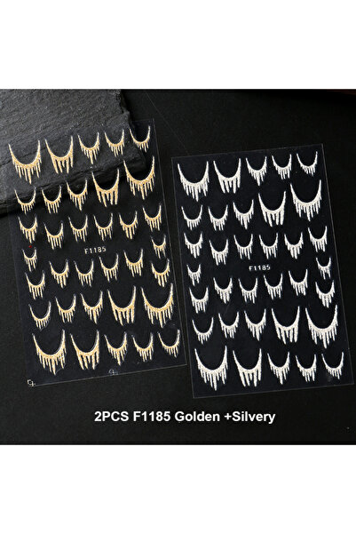 Choice ملصقات فن الأظافر الفرنسية F1185 ذهبية فضية لامعة عاكسة، بتصميم هندسي ...