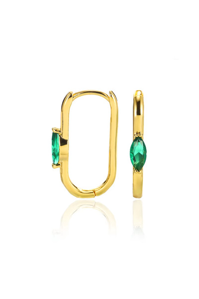 Choice E4914G Green Oval Zircon Square Hoop Earrings for Women Gold Color Sta...