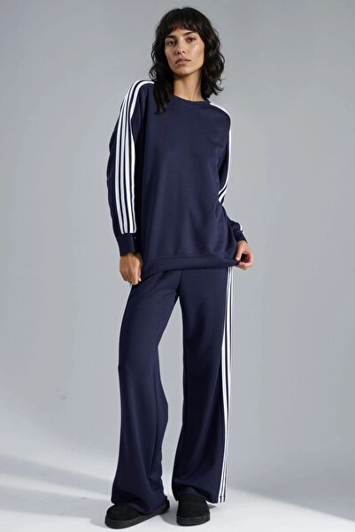 Hiccup Modal Textured Zippered Sweatshirt and Flared Pants Two-Piece Set Berş...