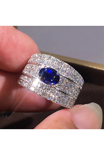 choice2 7 T0297 Huitan Sparkling Women Rings with Oval Blue CZ Wide Band Gorg...