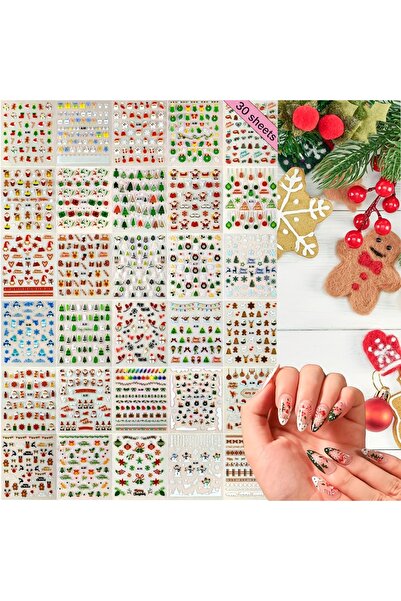 Choice 30 pcs Christmas 30 Sheets 3D Self-Adhesive Christmas Nail Art Sticker...