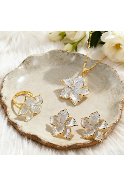 Choice set 2 Classic Stylish Color-blocked Flower Necklace Ring Earrings Acce...