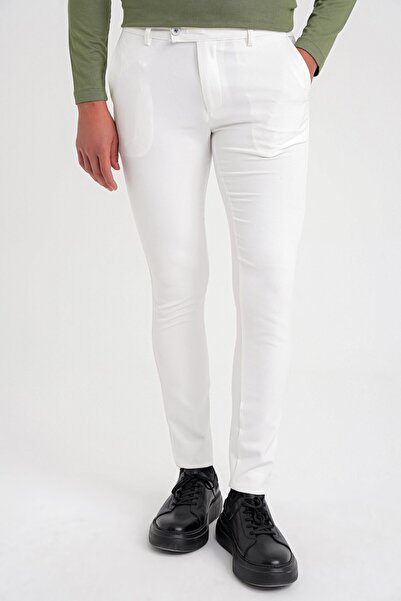 Efor P 1088 Slim Fit Yan Cep Esnek Pamuklu Casual Beyaz Pantolon