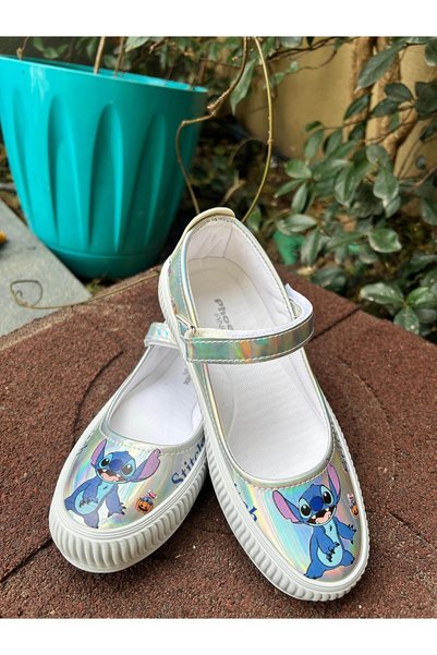 Scarpe Magiche Stitch Girl's Hologram Shiny Ballet Flats – Velcro Shoes (Not Lighted, Sizes 31-35)
