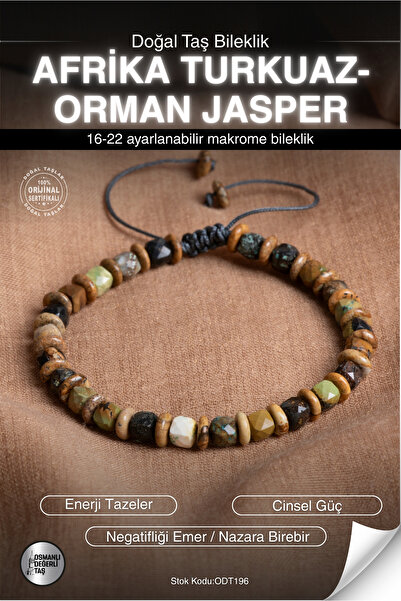 OSMANLI DEĞERLİ TAŞ Certified African Turquoise-Forest Jasper Natural Stone M...