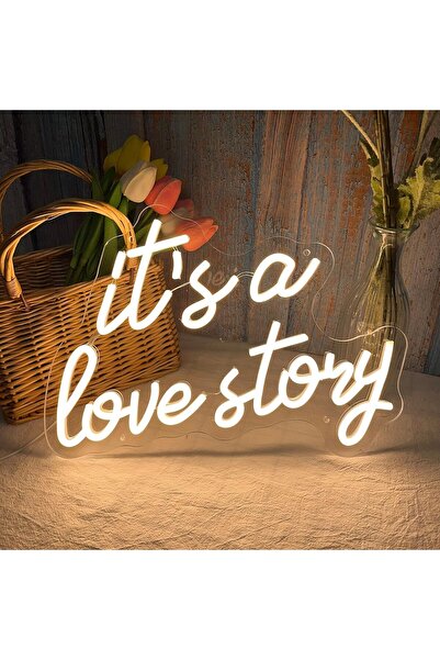 Slasa Its a Love Story Acrylic Neon Sign Acrylic Base Warm White LED 40x30 cm