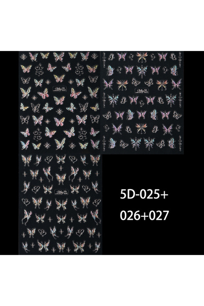 Choice 3 قطع 5D-025-027، 3 قطع ملصقات أظافر على شكل فراشة فضية لامعة محفورة ب...