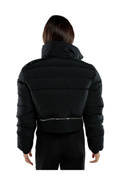 london Rag Women Black Cropped Detachable Turtleneck Puffer Jacket
