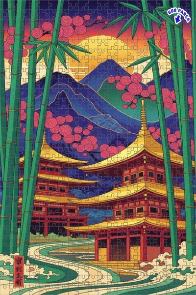 Teona Ahşap Japon Bahçesi Manzaralı Altın Pagodalar Çift Katlı Çerçeveli Ahşa...