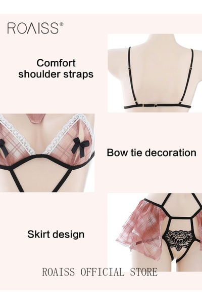 ROAISS طقم لانجري نسائي بتصميم جامعي، بدون خصر، بفتحة جانبية، زي تنكري مع ثون...