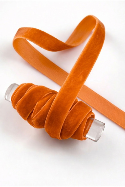 ZEYMERADE Orange Velvet Ribbon 1cm 5m, Bride, Groom, Bohça, Engagement, Dowry...