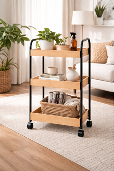 HOMEZ NEED عربة ضيافة أنيقة بثلاثة أرفف - تصميم عصري فاخر