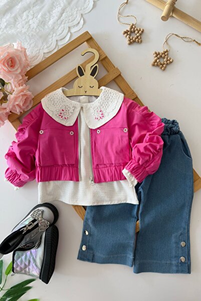 Minigimin Cicileri طقم بناتي مكون من 3 قطع من Miniğimin مع جاكيت بتفاصيل دانت...