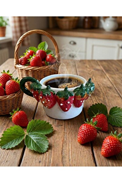 Zeynebinsırüstü Çilekli Mug | El Yapımı Seramik Kahve ve Çay Kupası