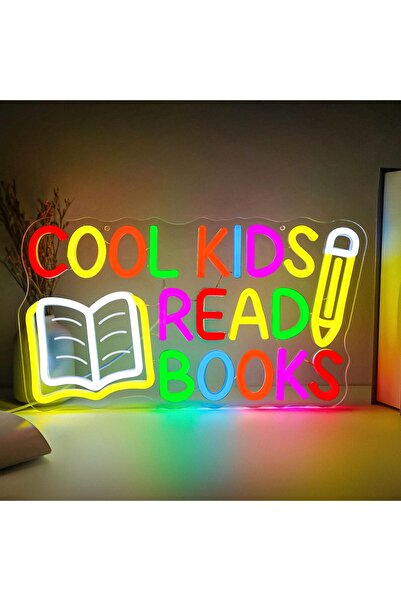 Slasa Cool Kids Read Books Acrylic Neon Sign Acrylic Base Multicolor LED 21x3...