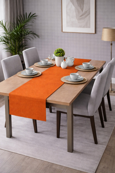 PerdeYap1980 Velvet Textured Orange Color Ada Series Runner 40 X 140 cm