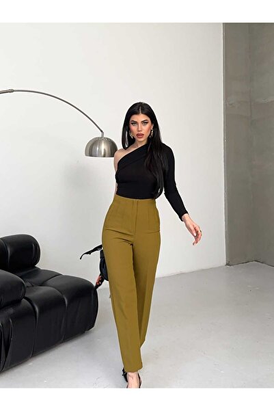 MYGİYİMİSTANBUL High-Waisted Pencil Pants, Narrow-Leg Fabric Trousers. Full Stretch Fabric