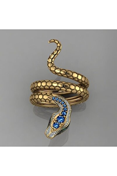 OEM Inel exotic cu șarpe, placat cu aur de 18K și cristale de zirconiu albastru