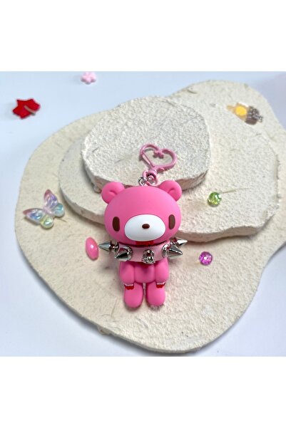 Choice Pink Cute Dark Style Pink Bear Keychain Rivet Collar Bell Blood Graffi...