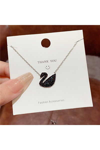 Choice قلادة كلاسيكية سوداء مطلية باللون الأسود على شكل بجعة صغيرة للنساء، بط...