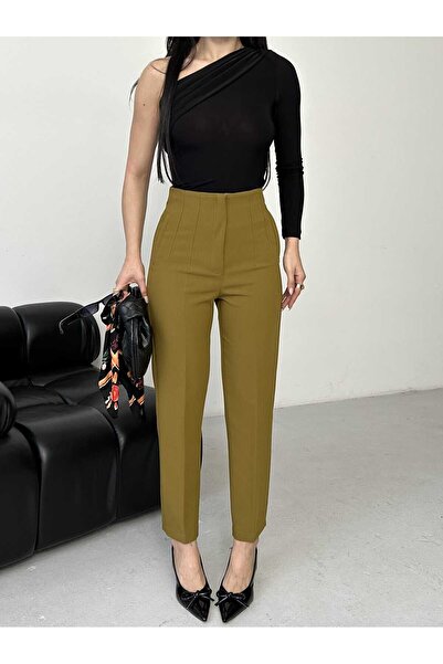 MYGİYİMİSTANBUL High-Waisted Pencil Pants, Narrow-Leg Fabric Trousers. Full Stretch Fabric