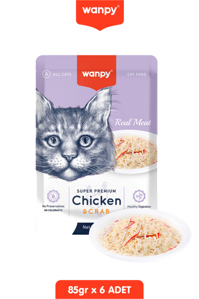 Wanpy Kedi Ödülü Pouch Tavuklu & Yengeçli Yaş Kedi Maması 6 Adet x 85gr