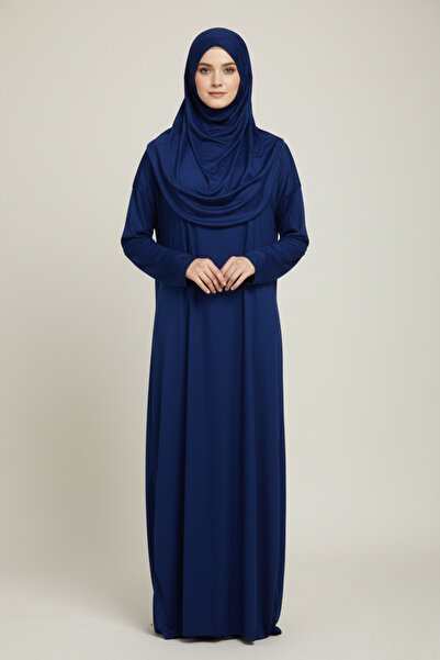 HitDukkan Lacivert Kendinden Eşarplı Pratik Kadın Namaz Elbisesi - XL Beden m9