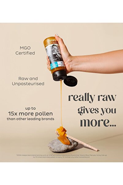 Steens MGO 85+ Raw Multifloral Manuka Honey Squeezy Bottle, 340g (12oz)