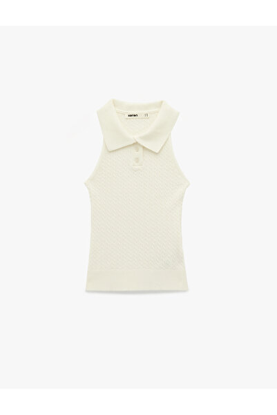 Koton Slim Fit Sleeveless Hair Knit Buttoned Polo Neck Knitwear Undershirt