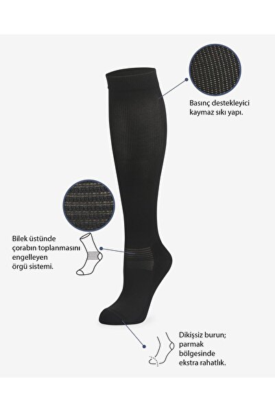 Bolero Unisex Uçuş & Seyahat Çorabı Siyah