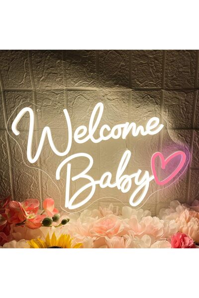 Slasa Welcome Baby Acrylic Neon Sign Acrylic Base Warm White Pink LED 28x43 cm