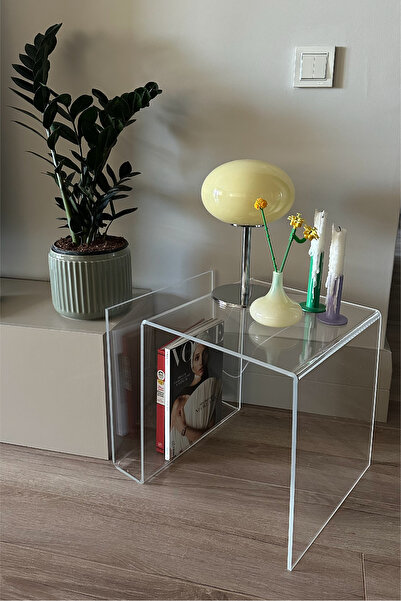 Genç Print Şeffaf Pleksi Yan Sehpa, Minimal Akrilik Tasarım, Dekoratif Modern...