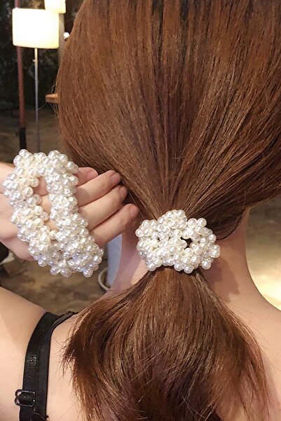 TAKIŞTIR Beyaz Renk İncili Lastik Toka