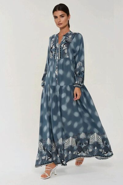 Hiccup Štampana skromna haljina od viskoze dugih rukava