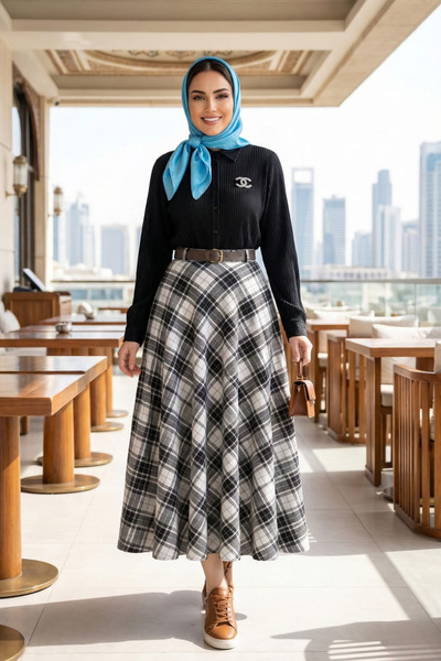Hb Harma Time Butik تنورة نسائية بيضاء منقوشة