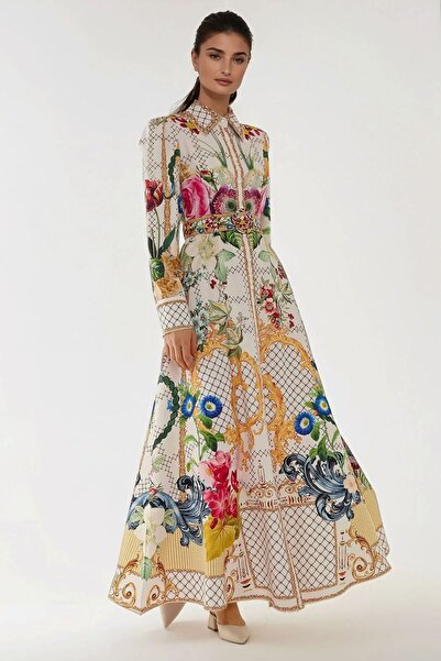 Hiccup Rochie maxi cu mânecă lungă și imprimeu și curea