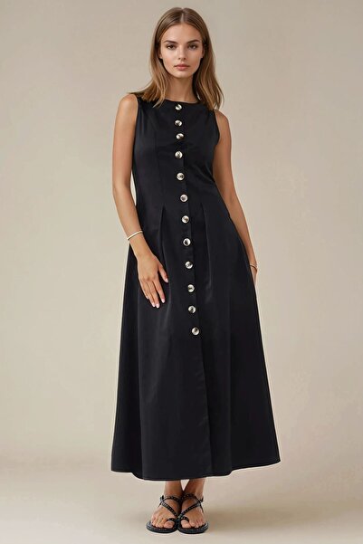 Hiccup Rochie maxi fără mâneci, în formă de A, cu detaliu de nasturi