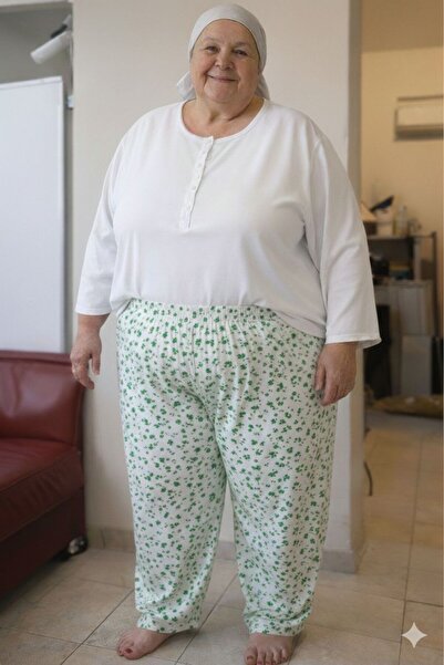 CNG MODA Battal Double Layer Floral Patterned Mother's Underwear Pajamas Long...