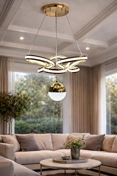 Lamira aydınlatma MODERN LÜKS SALON MODEL LEDLI 3 RENK GOLD SARKIT AVIZE