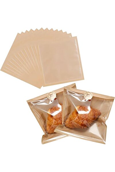 Arabest Pack of 100 Paper Bread Bags, Kraft Food Bags with Window, Bakery Pas...