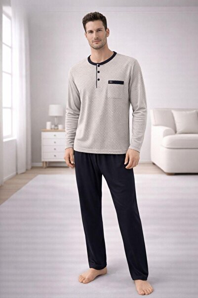 SCM LINGERIE Men's Front Buttoned 100% Cotton Pajama Set