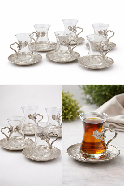 Generic Luxury Turkish Tea Set for 6 People – Glass Cups with Silver Holders ...