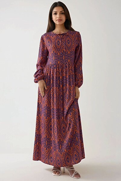 Hiccup فستان محتشم على شكل حرف A مطبوع، رقبة دائرية