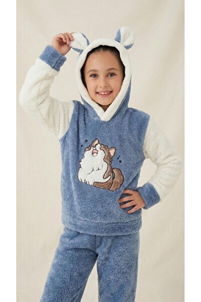 PİJAMOOD طقم بيجامة شتوية من القطيفة باللون الأزرق للفتيات 1. قماش ويلسوفت نا...