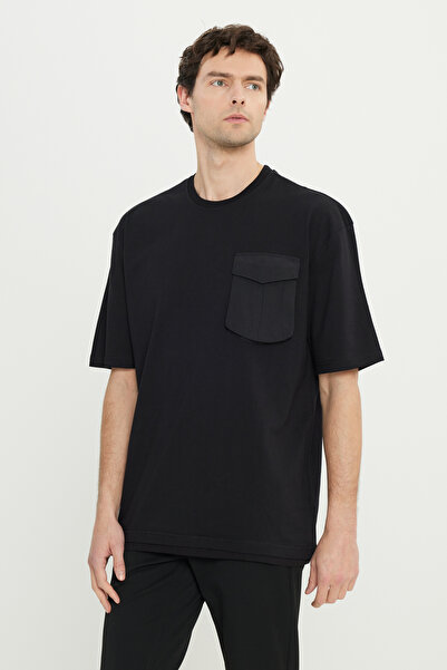 AC&Co / Altınyıldız Classics Ανδρικό μπλουζάκι με κοντό μανίκι, μαύρο oversiz...