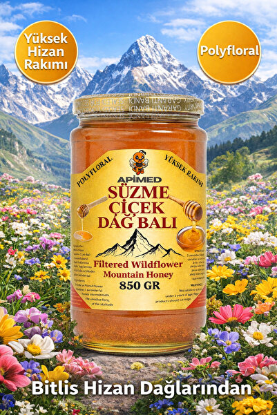APİMED Süzme Çiçek Dağ Balı 850 Gr | Bitlis Hizan Yüksek Rakım Polyfloral