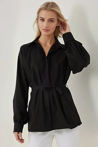 Hiccup Kuşaklı Keten Karışımlı Dokuma Gömlek