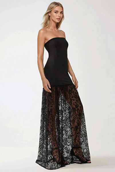 Hiccup Rochie maxi mulată fără bretele cu detalii din dantelă