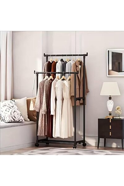 Generic رف ملابس معدني شديد التحمل مزود بعجلات